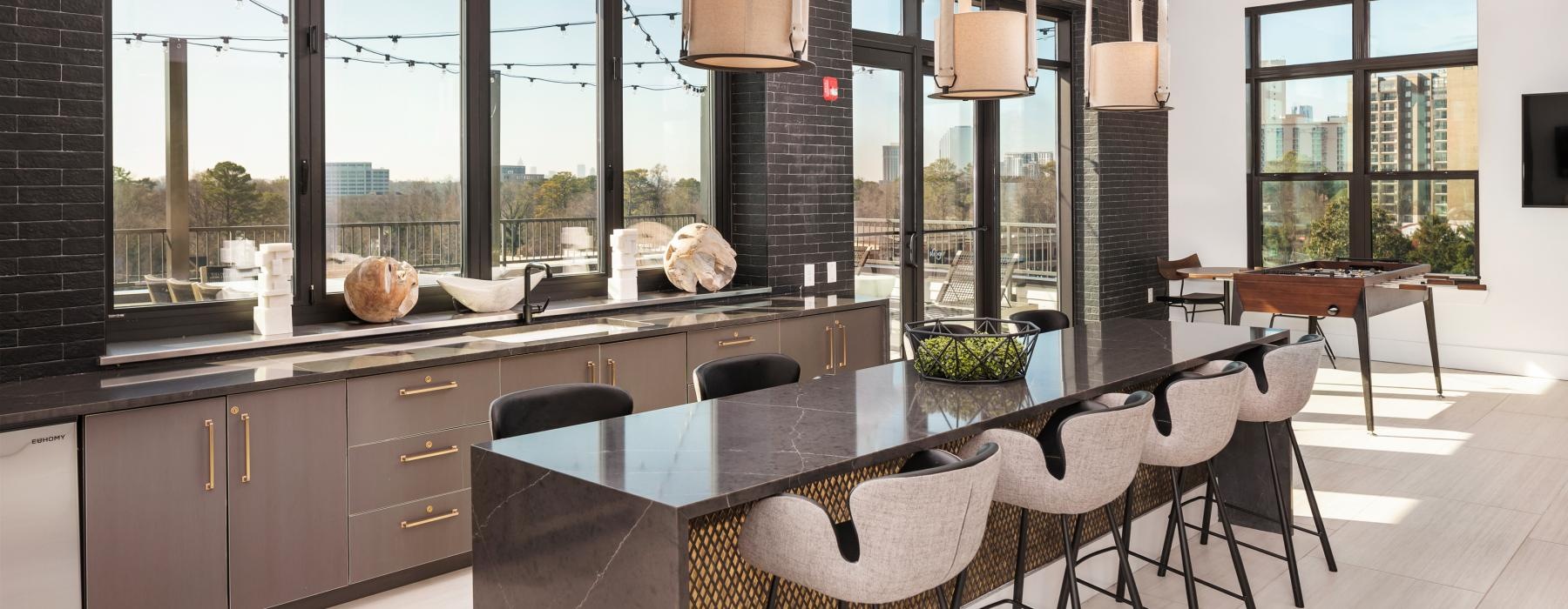 a kitchen with a large island
