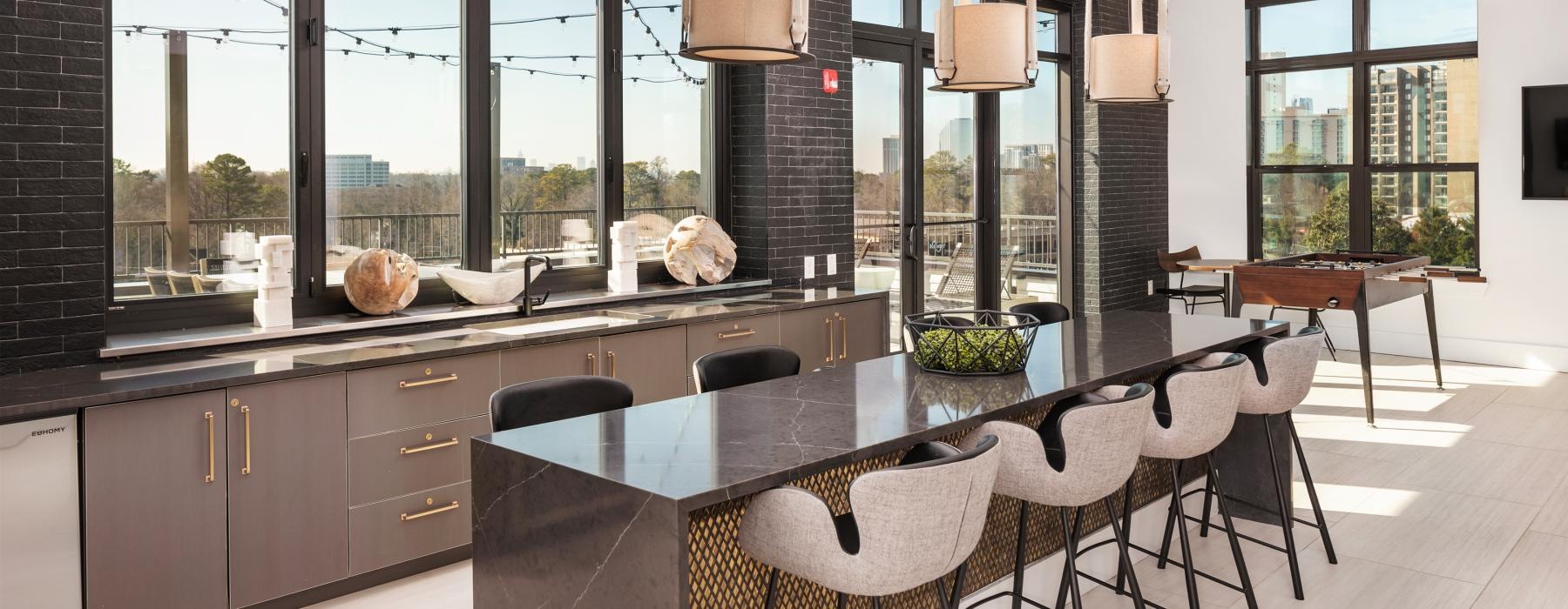 a kitchen with a large island