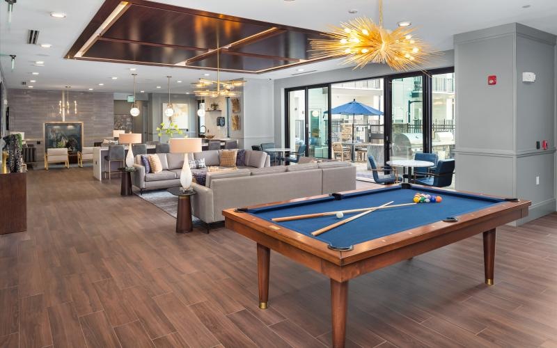 a pool table in a room